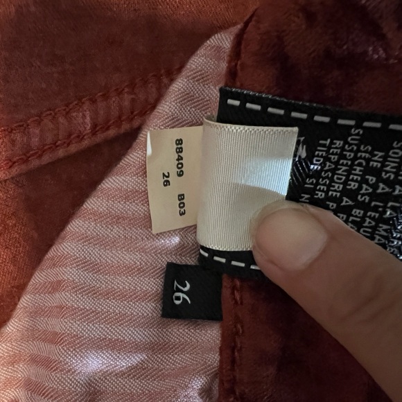 7 For All Mankind, Crushed Velvet Skinny Jeans, Maroon, Size 26 - Picture 10 of 10